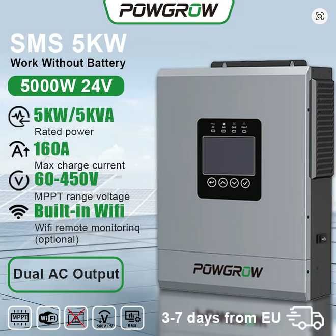 Инвертор гибридный Powgrow (Ecgsolax) 6.5kw/48v тихие Новинка