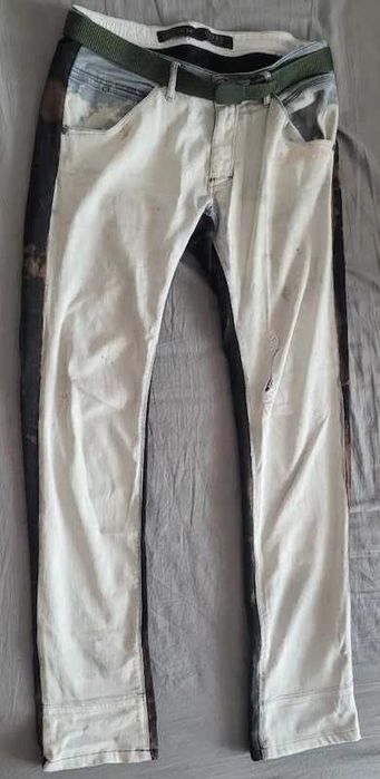 biało czarne jeansy custom Gabba baza split