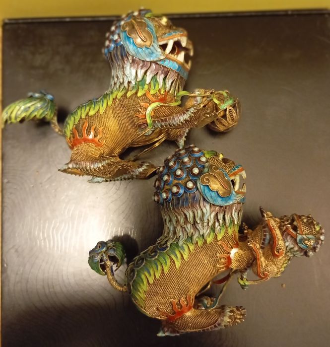 Par de Cachorros Foo em Prata  Detalhados e Raros (255 g)