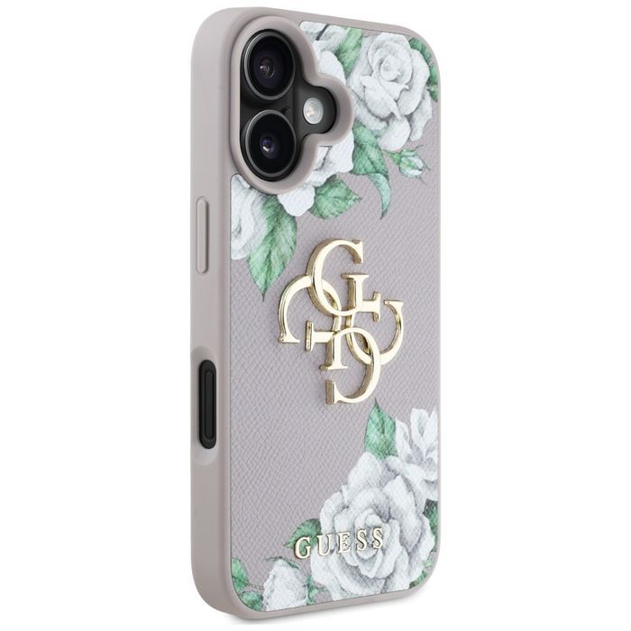 Etui Guess Grained Roses Big 4G logo do  iPhone 16 fioletowy