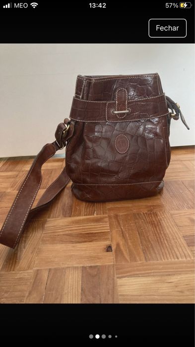 Mala bucket castanha de pele Belcinto