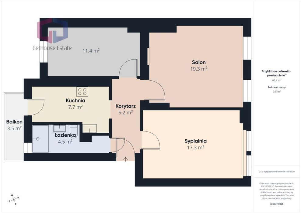 3 pokoje po rem. generalnym, balkon, sufity 3m+