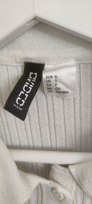 Biały top z kołnierzykiem, w prążki, Divided, H&M, rozm. S