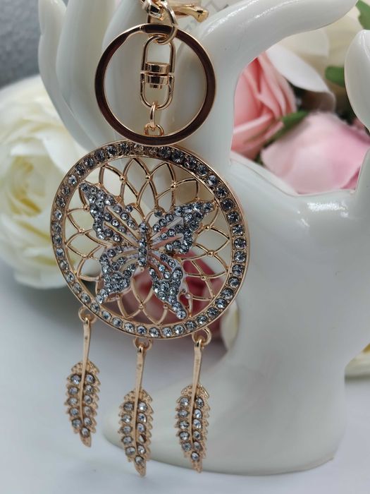 Brelok do kluczy/torebki Łapacz Snów Złoty Motyl Cyrkonie Prezent