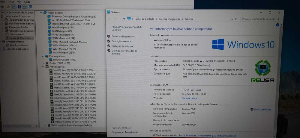 Lenovo P520 9ªG|Xeon-W2145-3.7G|32G|512G+500G|Nvidia-P4000-8G|Kit|5G
