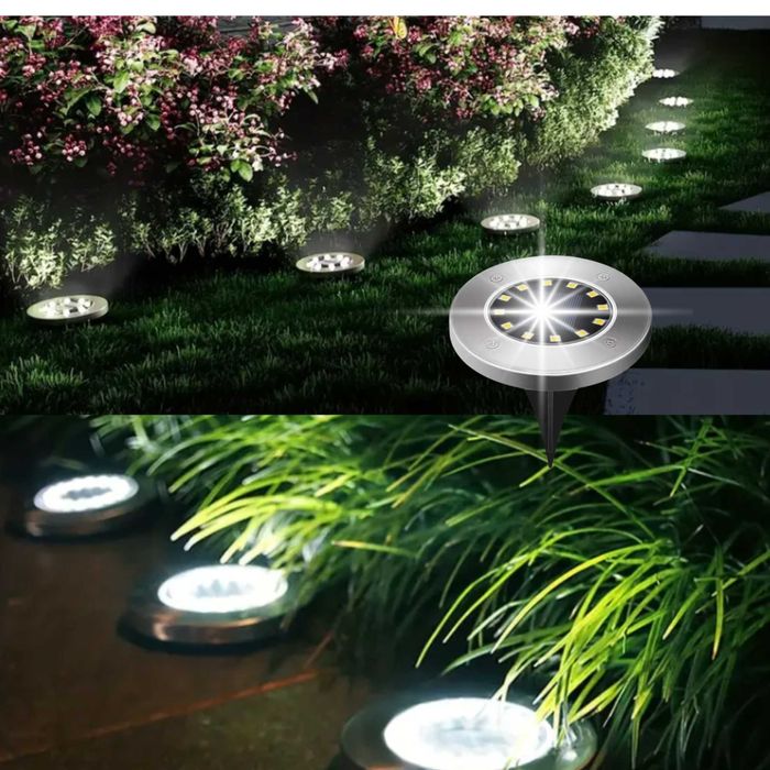 LAMPA LAMPKI OGRODOWE Świecący DYSK 16 LED Solarne Gruntowe - 12 Sztuk