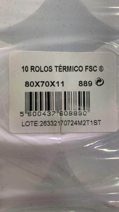 Rolos de papel térmico 80x70x11