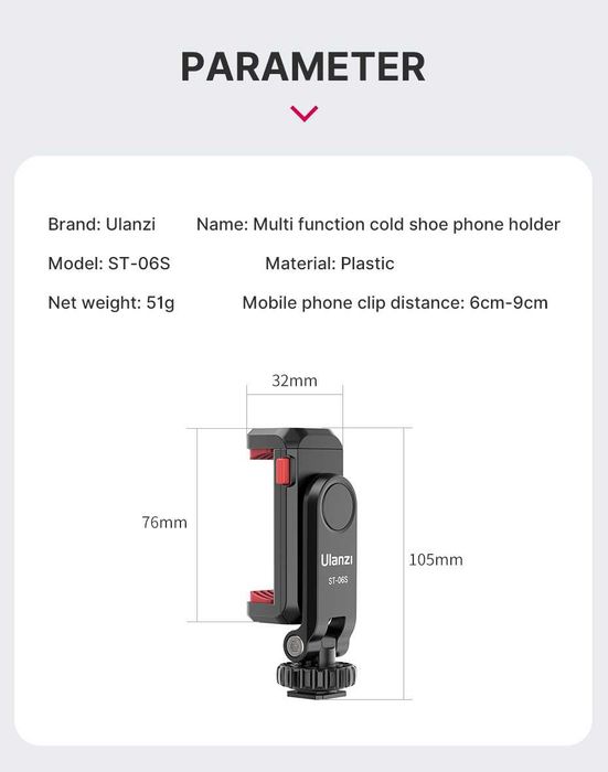 Obrotowy uchwyt do telefonu z 2 zimnymi stopkami ULANZI ST-06S