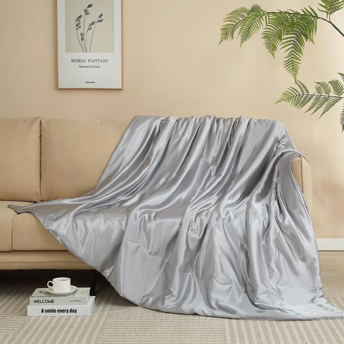 Satin Throw Blanket - Reversible Plush Fleece - 150x200 Grey