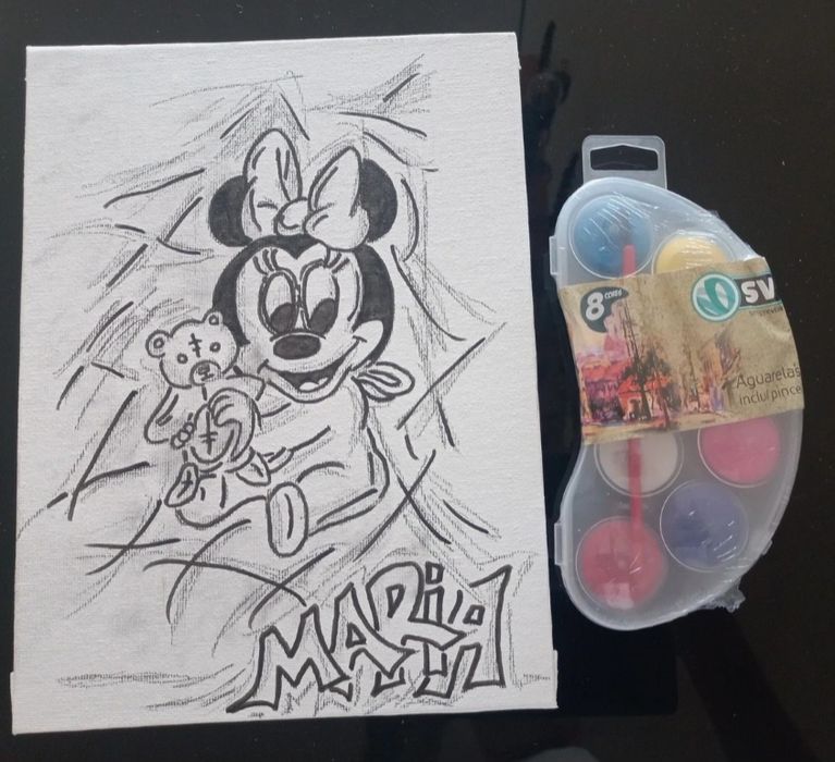 Pack Tela desenhado à mão + Aguarelas com pincel