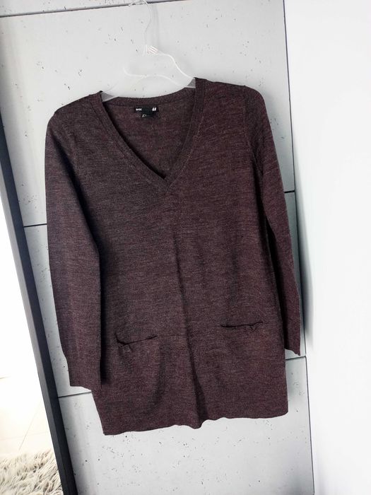 Długi brązowy sweterek z kieszeniami H&M r. M