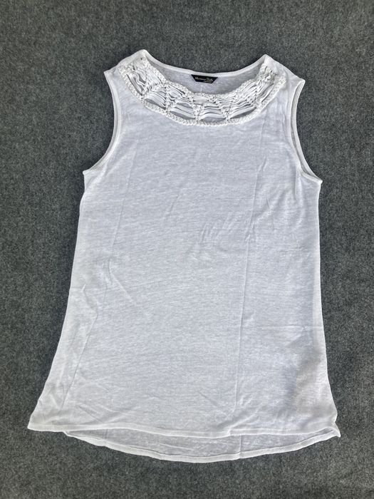 Top biały S damski Massimo Dutti len bezrekawnik #massimodutti