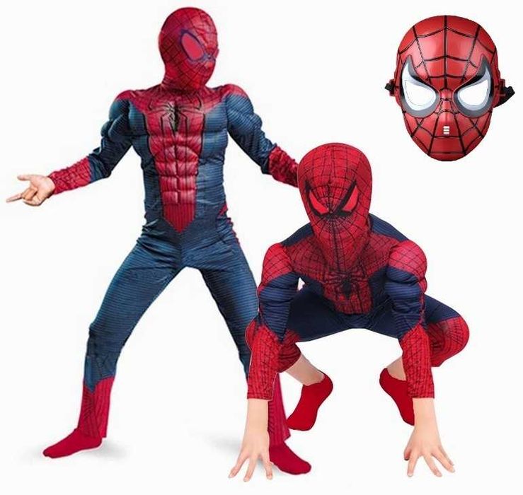 Przebranie strój kombinezon mięśnie + 2x maska Spider Man Spiderman L