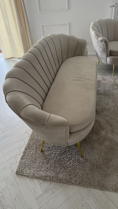 Sofa muszelka beżowa kanapa glamur glamour