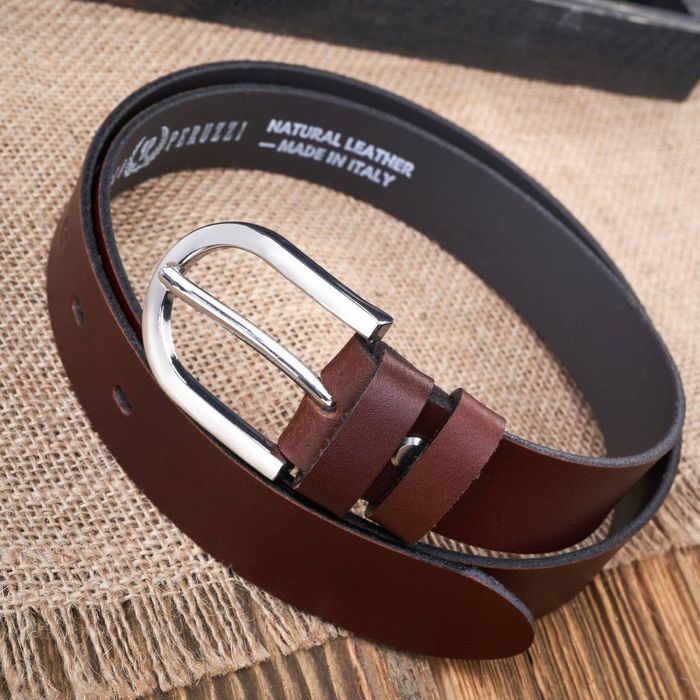 pasek damski skórzany brązowy 100 cm ze srebrną klamrą