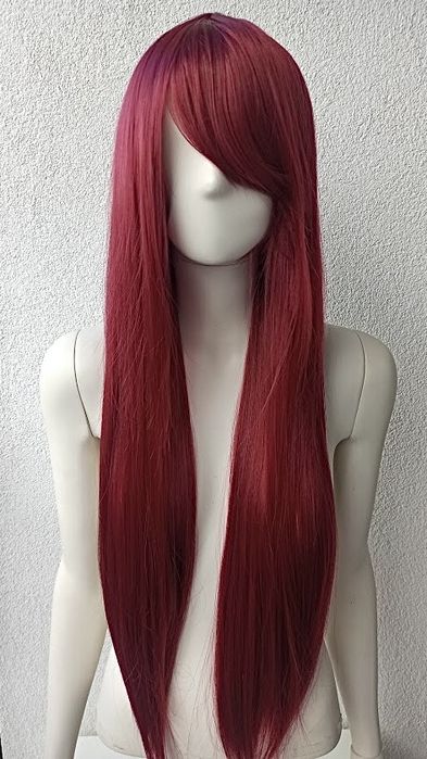 peruka wig czerwona bordowa bardzo długa 100cm cosplay anime lolita goth halloween