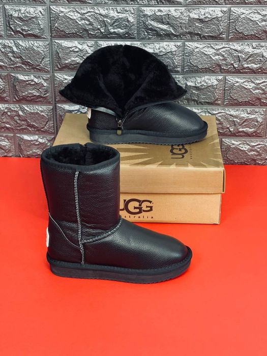 Последняя пара 37 размер !! Высокие угги на замке/ Ugg кожаные черные