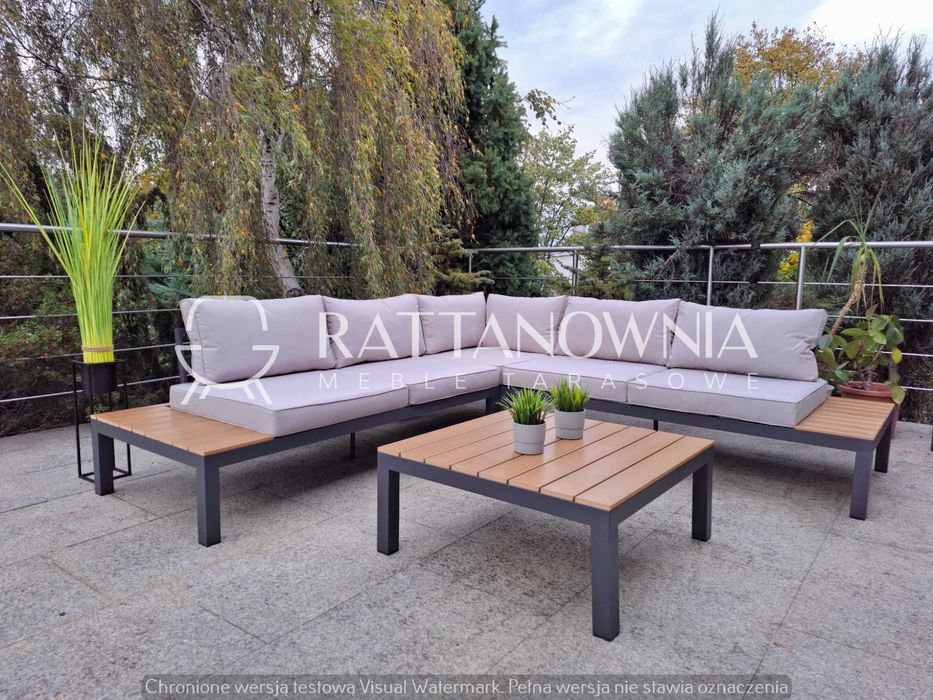 Zestaw Mebli Ogrodowych Narożnik Tarasowy Aluminium Szary Duży Zestaw