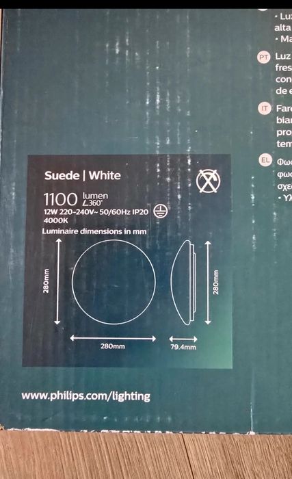 Plafon Suede 28cm biały Led Philips 4000K  1100lm