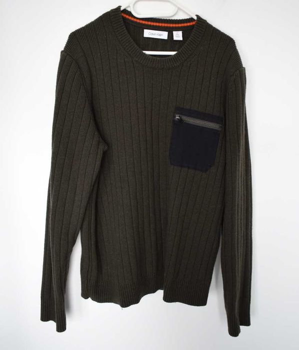Calvin Klein vintage wełniany sweter grubt khaki L