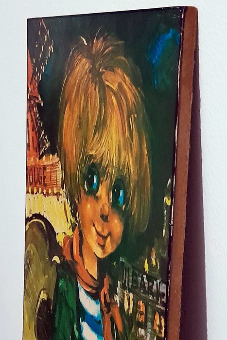 Quadro impressão dos anos 70 "Le Guitariste" em bloco de madeira
