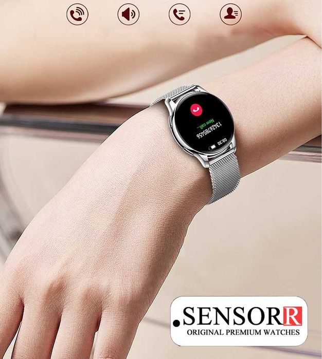 Czarny Zegarek Smartwatch Damski Rozmowy Ciśnienie Pulsometr Sen Kroki