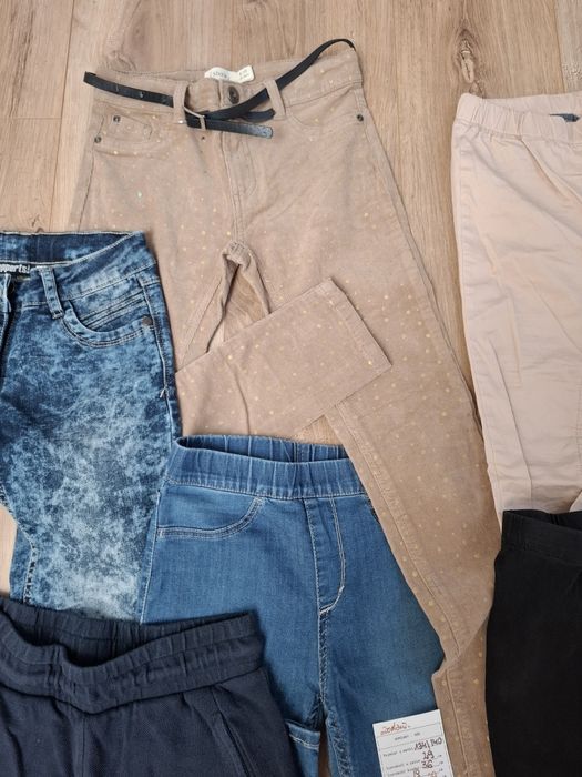 Zestaw 6x spodnie dla dziewczynki r. 134/140 – jeansy, legginsy, materiałowe
