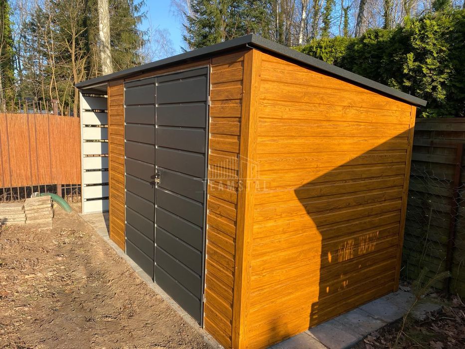 Schowek Domek Ogrodowy 3x2m + wiata 1,5m Brama  dach spad w tył TS1045