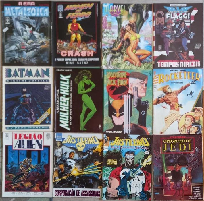 Lote 12 Graphic Novels anos 90 – Batman, Iron Man, Rocketeer, etc.