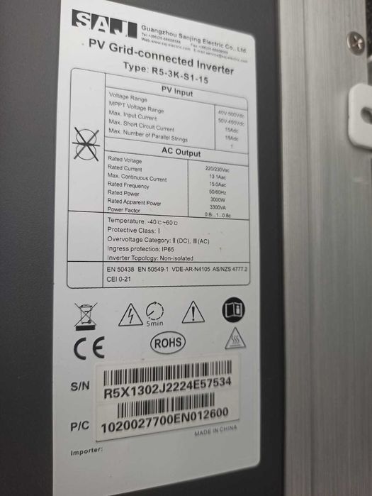 Sistema Fotovoltaico usado 3Kw da SAJ (Inversor + Paineis)