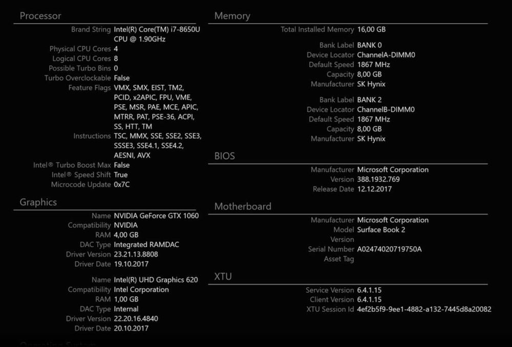 Microsoft Surface Book 2 15 (Core i7, 16GB RAM, 512GB SSD, GTX 1060)