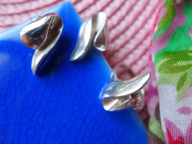 WARMET srebrny komplet polsrebro KOLCZYKI + PIERŚCIONEK vintage prl