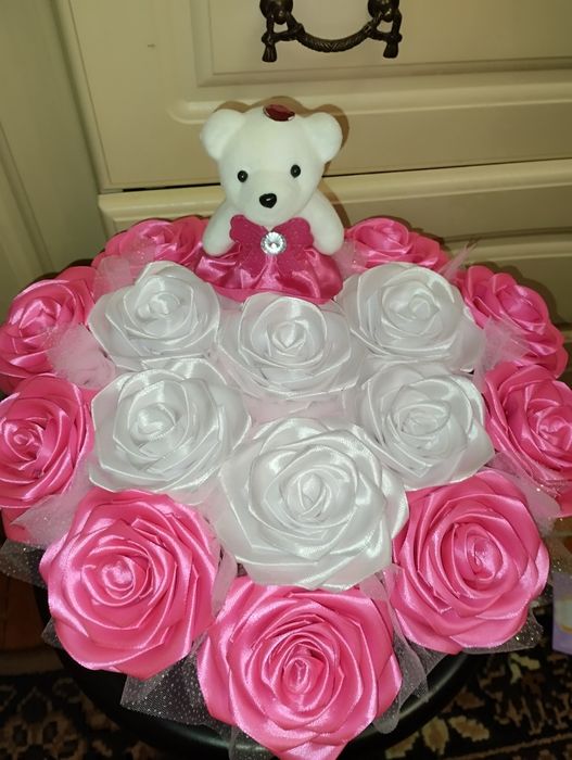 Букет на день закоханих з атласної стрічки