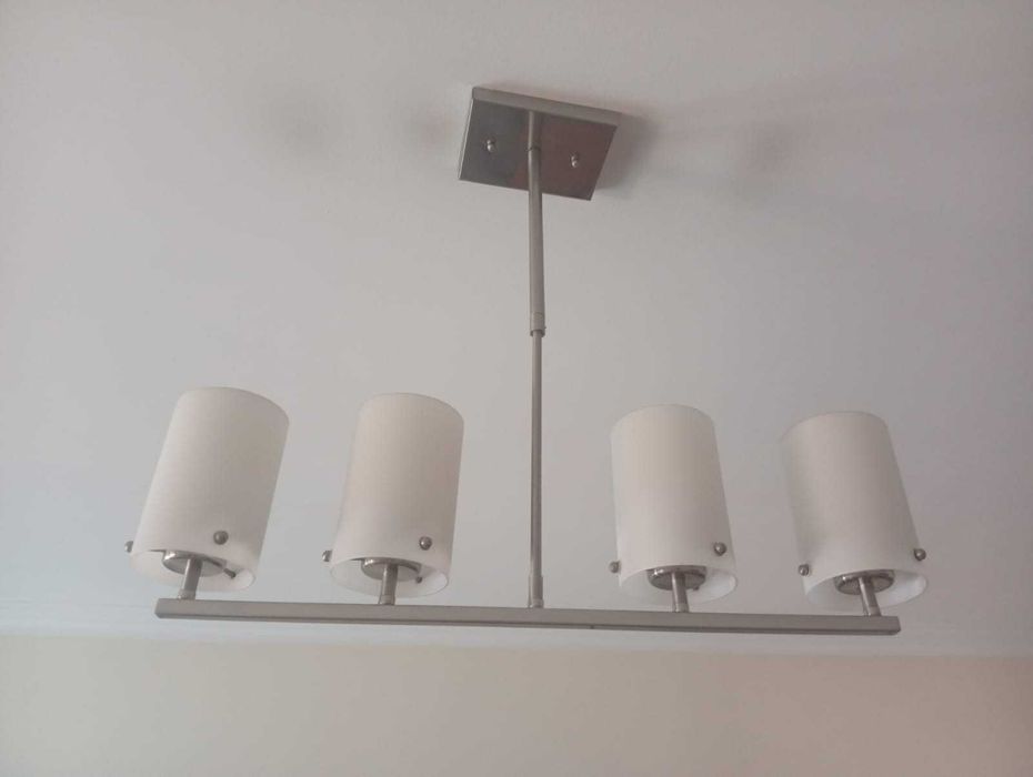 Candeeiro suspenso em inox e vidro para 4 lâmpadas