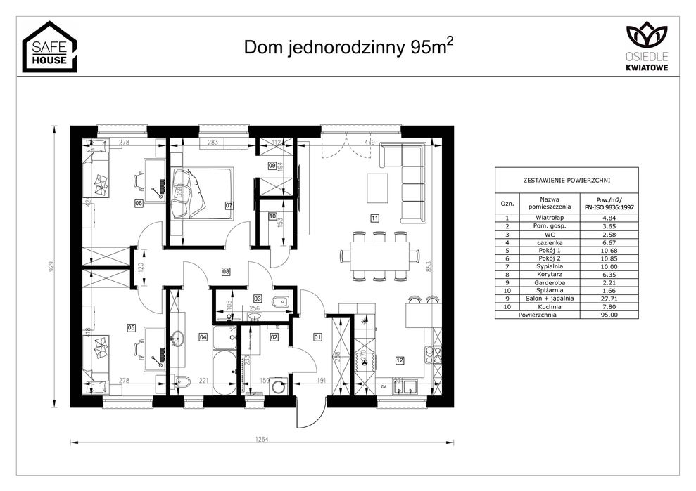 Komfortowy dom  | 95 m² | działka 800 m² | niskie rachunki |kanalizacja |wodociąg Safe House