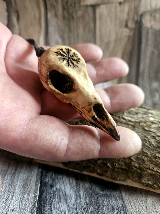 Wisior słowiański czaszka kruka Vegvisir kompas wikingów duży prezent