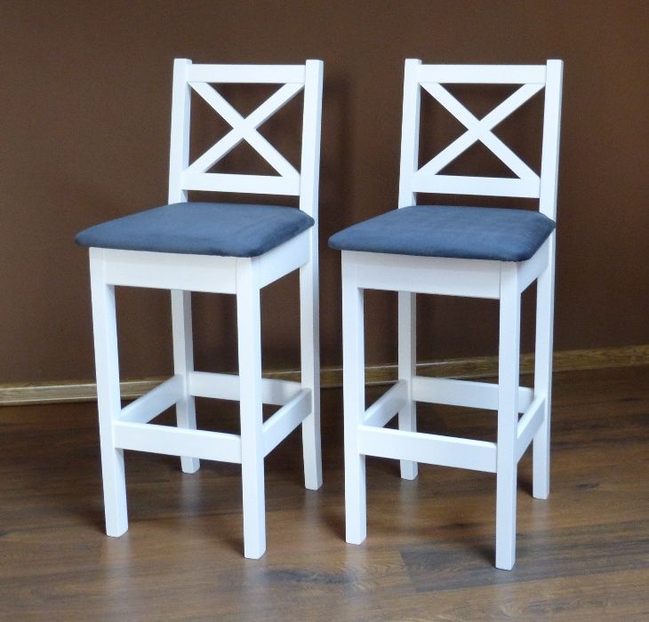 Krzesło barowe drewniane X biały wysokie 60 i 63cm białe krzesła hoker