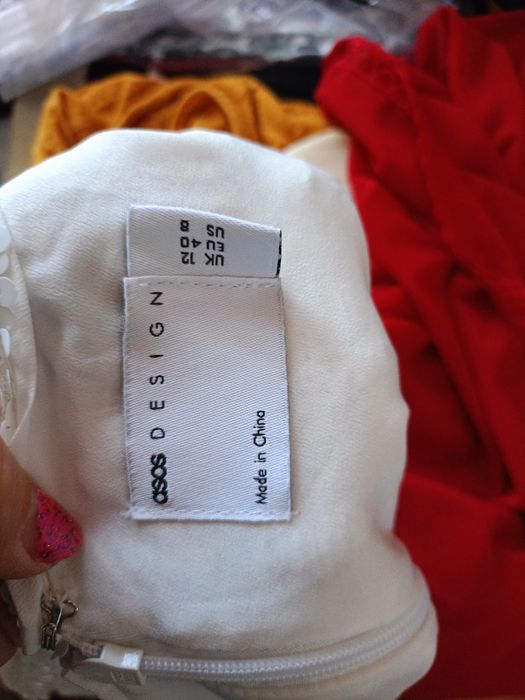 Sukienka z długimi rękawami mini biała cekiny imprezowa elegancka ASOS