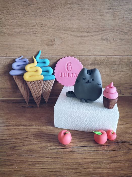 Kot Pusheen lody z masy cukrowej dekoracja na tort