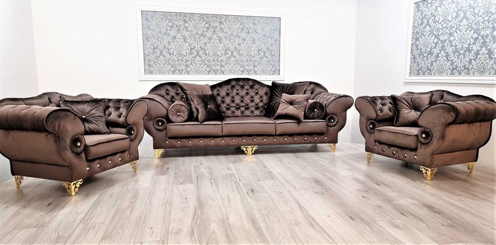Zestaw wypoczynkowy PRESTON BIG chesterfield sofa fotele pikowane