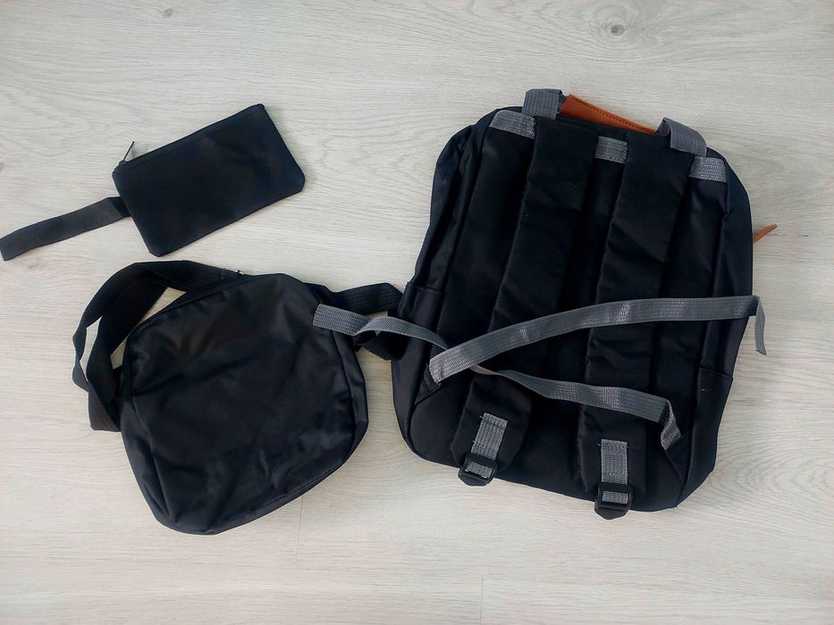 Zestaw podróżny plecak torba nerka kosmetyczka damski męski czarny