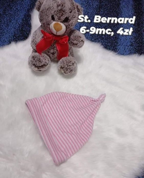 czapka krasnal 6-9mc wiosenna w paski St. Bernard