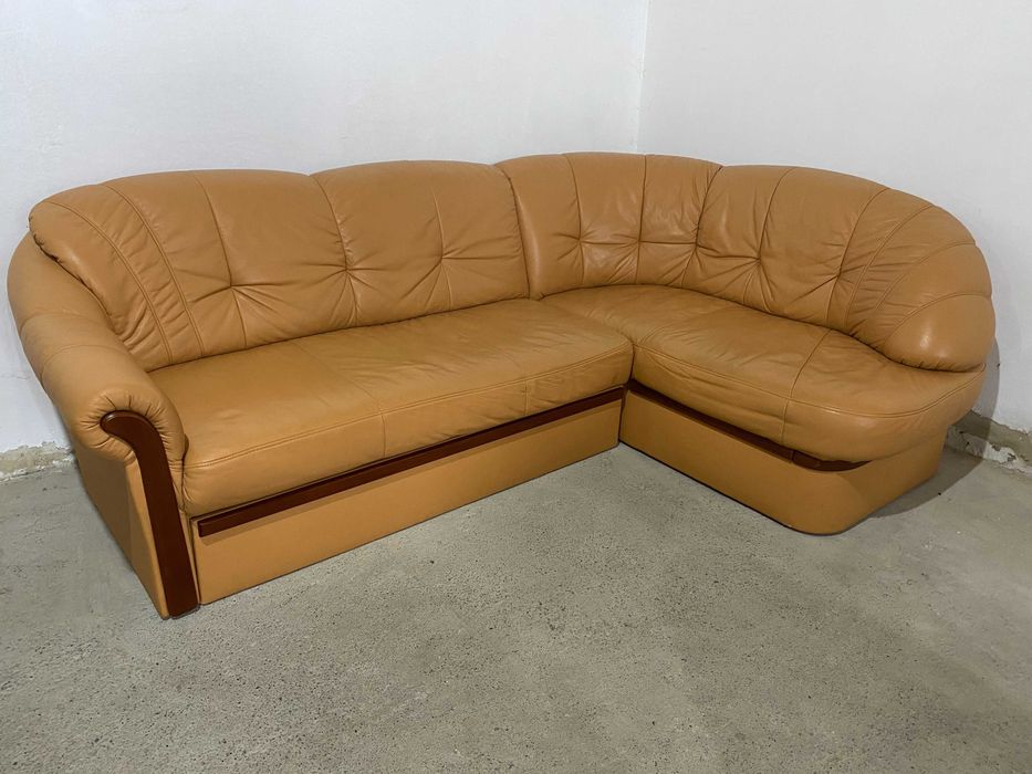 Шкіряний кутовий розкладний диван з натуральноі шкіри