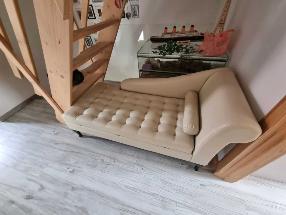 szezlong sofa ławka fryzjerska do poczekalni ze schowkiem kremowa