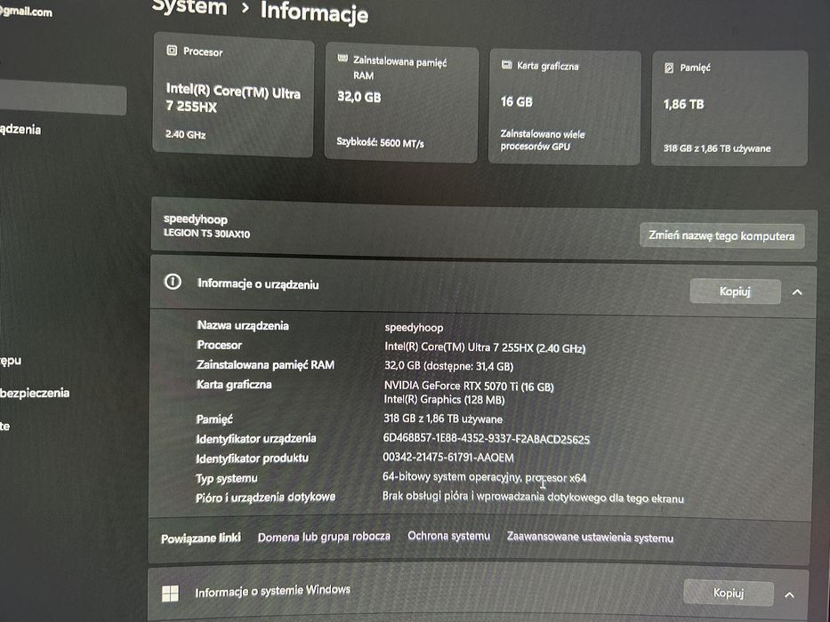 Komputer do gier Lenovo LEGION T5 30IAX10 RTX 5070Ti 32GB ram 2TB dysk