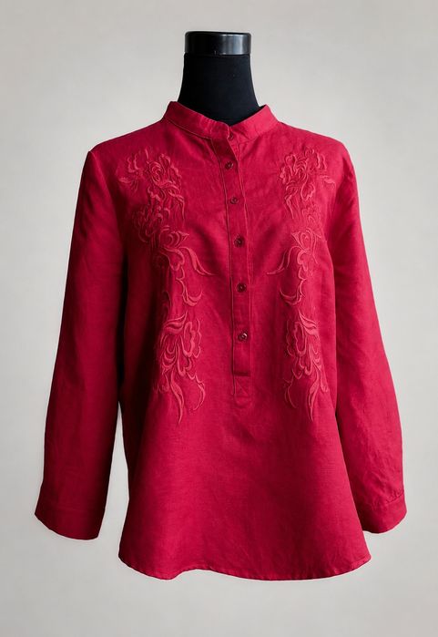 Лляна блузка BUYKUD, бохо, вишивка, льон, оверсайз L-XL