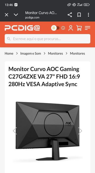 Monitor Curvo AOC Gaming C27G4ZXE VA 27" FHD 16:9 280Hz