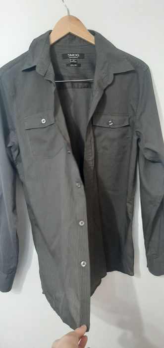 Męska szara siwa koszula w delikatne paski slim fit smog