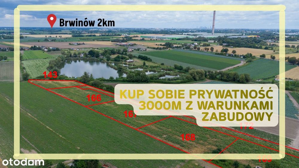 Działka przy jeziorze z WARUNKAMI ZABUDOWY 3,5km od PKP Brwinów