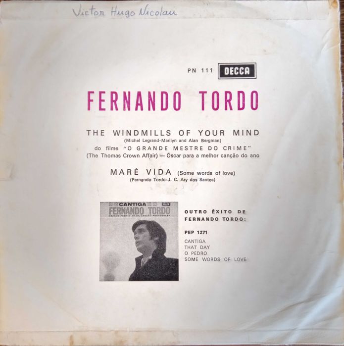 Fernando Tordo	- - - - -	The Windmills of Your Mind	- - - - -	Single